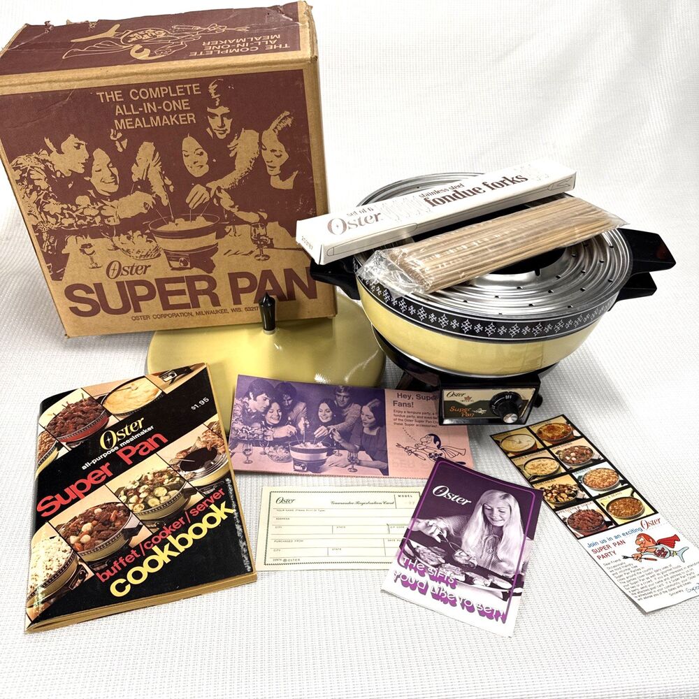 Vintage Oster Super Pan Harvest Gold 697 Original Box, Papers and Packaging